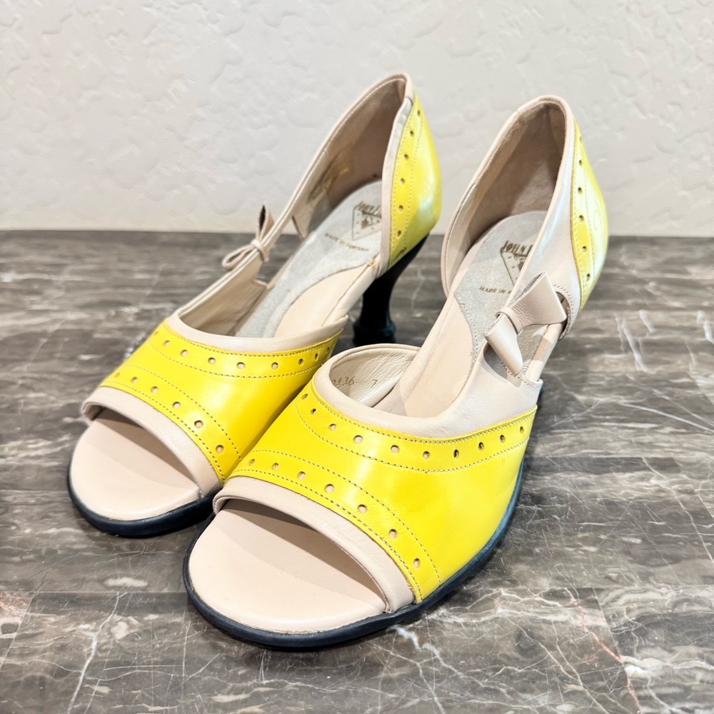 John Fluevog Fellowship Hi Angela Leather Peep Toe Pumps